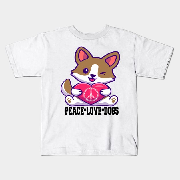 peace love dogs Kids T-Shirt by FatTize